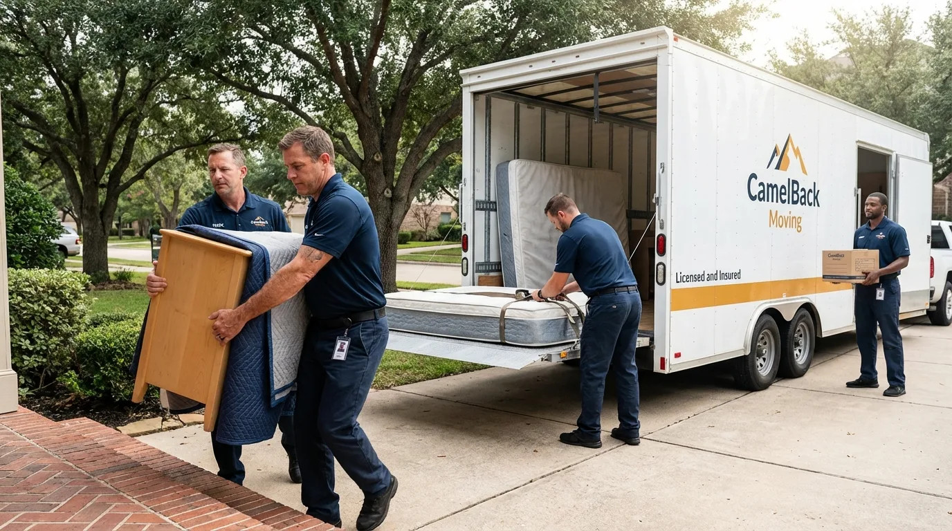 Crew loading residential truck for cross-state move from Canyonville, OR