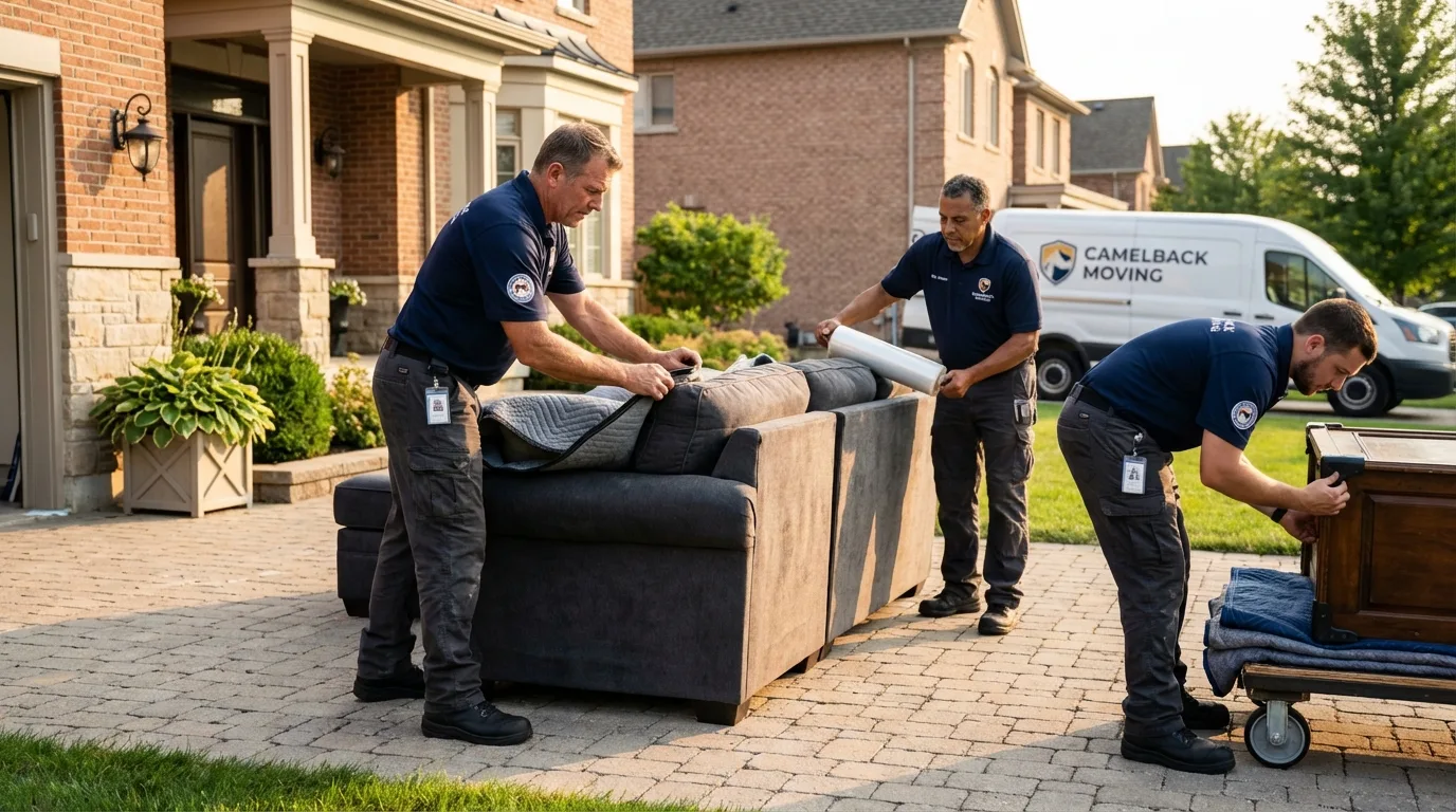 Large estate moving crew wrapping furniture in Canyonville, OR